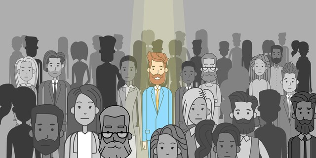 Businessman Leader Stand Out From Crowd Individual, Spotlight Hire Human Resource Recruitment Candidate People Group Business Team Concept Vector Illustration