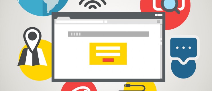 Browser window with color tile. Comminication concept