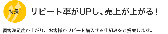 特長1:リピート率がアップし、売上が上がる!